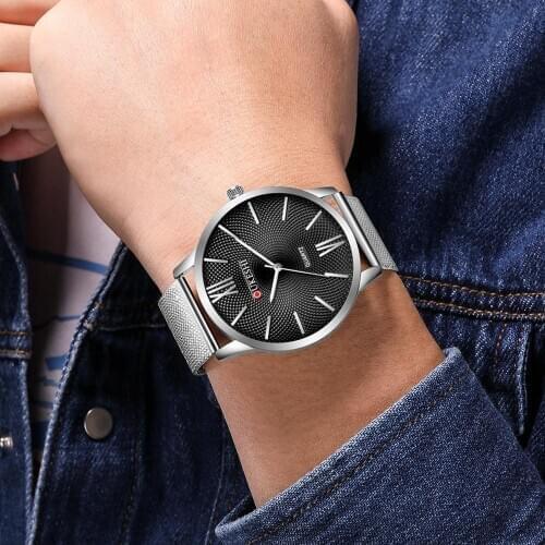 OUKESHI Fashion Mens Simple Watches Top Brand Luxury Quartz Watch Men Casual Slim Mesh Steel Sport Watch Relogio Masculino