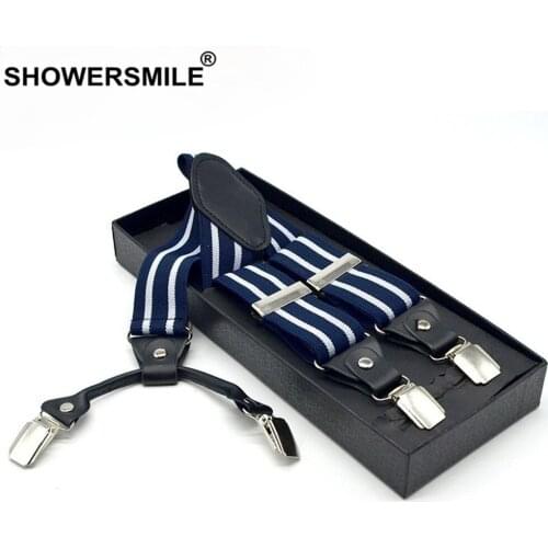 Stripe Suspenders Pants Men Elastic Y Shape Braces 4 Clips Suspender Belt 3.5*120cm Navy Suspender Male Red Black