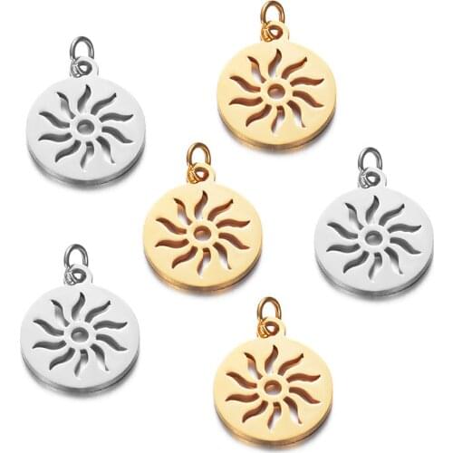 5Pcs/Lot 100% Stainless Steel Sun Charm Pendant Wholesale DIY For Jewellery Bracelet Necklaces Making Connector Tags
