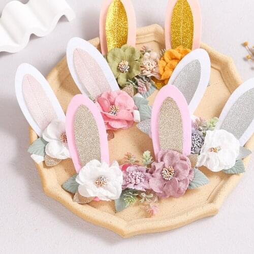 20 Pcs/Lot,17 CM New Rabbit bunny ear bows flower headband Infant hair accessories elastic hairbands newborn Toddler Photo Props