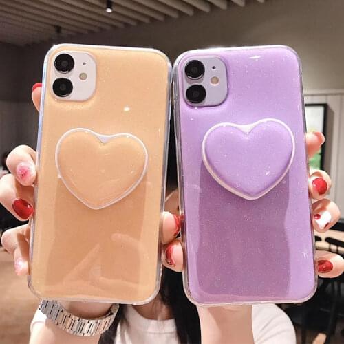 Candy Color Love Heart Phone Case For iPhone 11 Pro 6S 7 8Plus XS Max XR Cute Glitter Holder Stand Shockproof Silicon Back Cover