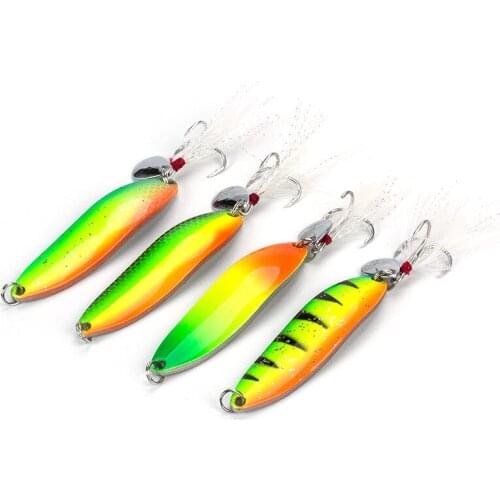 Rainbow Metal Spoon Lure 5g/9g/13g/18g/21g Saltwater Fishing Lure With Feather Sequins Noise Sinking Bait For Carp Fishing Bait