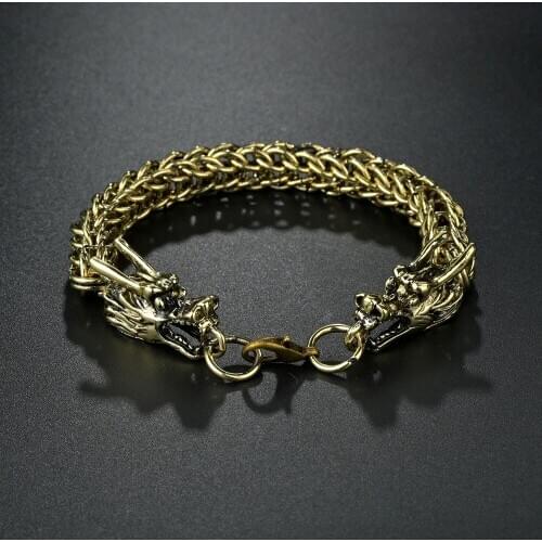 Retro Dragon Head Link Chain Bracelet Men Biker Viking Silvery Punk Mens Old Metal Vintage Bangles Gothic Jewelry Gift