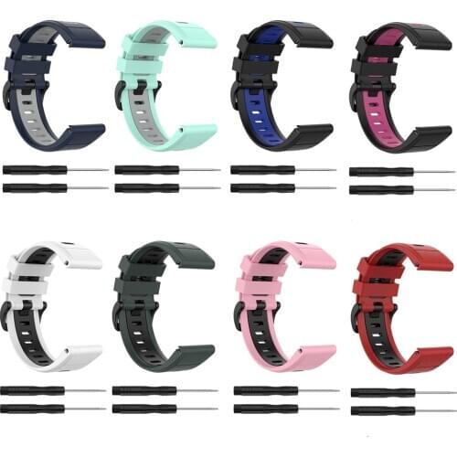 26mm Silicone Watchband Two-colors Wristwatch Band Strap for Garmin fenix 6X 5X Series Watch for Garmin D2 Bravo / Quaitx3