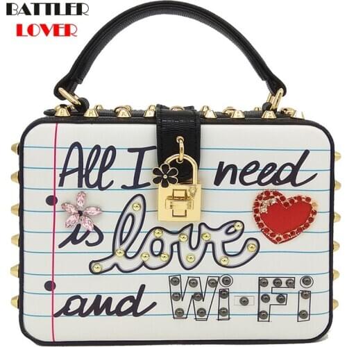 Bags for Women 2019 "All I Need is LOVE and WIFI" Fashion Women Shoulder Bag Crossbody Handbags Ladies Top-Handle Box Clutch Bag