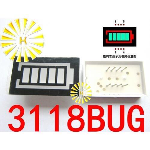 50PCS x 5 Segment Battery Style LED Digital Tube Display Emerald Green LED Inner + Red LED Outer 3118BUG