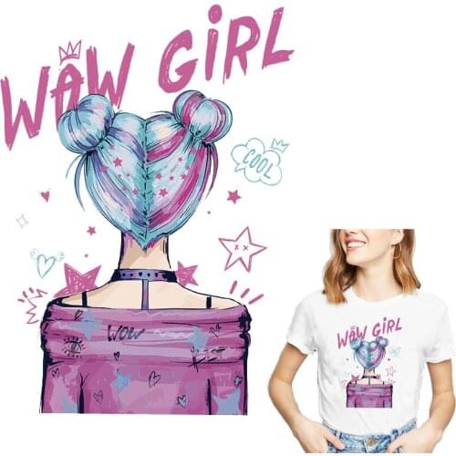 Cartoon Girl Badge thermal stickers iron on transfers for clothing ironing heat transfer Stripe printed patches on clothes DIY