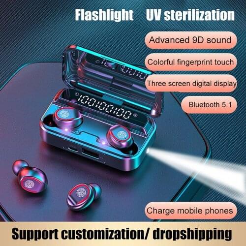 Bluetooth Headphones TWS 5.1 Wireless Earphone Noise Canceling 9D Music Earbuds With motion Mini Flashlight 2000mAhCharging Case