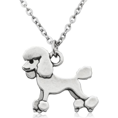 Fei Ye Paws Vintage Poodle Dog Charms Statement NecKlace Animal Pendant For Women Jewelry Pet Gifts Stainless Steel Long Chain