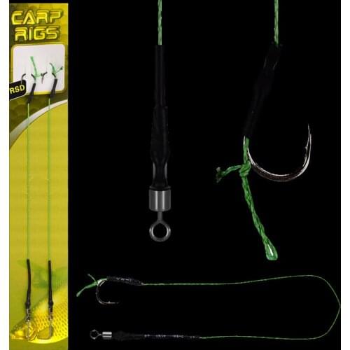 WALK FISH 2 PCS Carp Fishing Hook Link with Coated Line Ready Made Rig Hair Barbed Hook Boilie Stoppers Carp Fishing Accessories