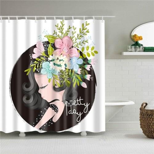 3D Cartoon Girls Portait African American Shower Curtains Decorative Bathroom Curtain Frabic Waterproof Polyester With Hooks