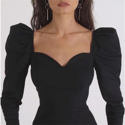 Temperament Square Neck Top T-shirt T Shirt Women Thirt Autumn Palace Style Slim French Waist Closing Sexy Low Chest Long Sleeve