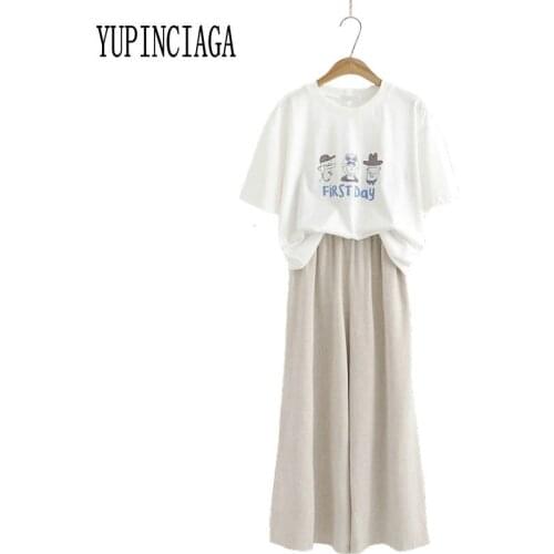 Womens Two Piece Set Tops And Shorts Cartoon Print Sweatshirts Elastic Waist Ankle-Length pants New Summer Fashion sets