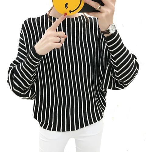 Pullover Christmas Sweater Autumn Bat Sleeve Loose Stripe Knitting Sweater Harajuku Fashion Women Sweaters 2020