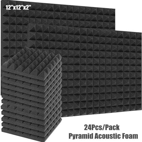 24Pcs/Pack 12"x12"x2" Acoustic Foam Panels Wall Sound Absorbing Treatment Soundproof Foam Sponge Pad for Studio KTV Drum Room