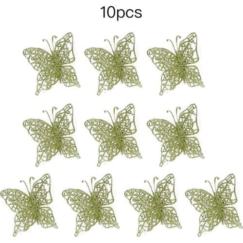 10pcs Artificial Christmas Butterfly Pendant Christmas Tree Garland Embellishment Baubles For Home Wedding Festival New Year