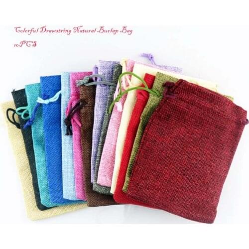 10Pcs/Lot Multi-size Colorful Drawstring Natural Burlap Bag Gift Bags Jewelry Packaging Wedding Candy Bags Can Custom Logo