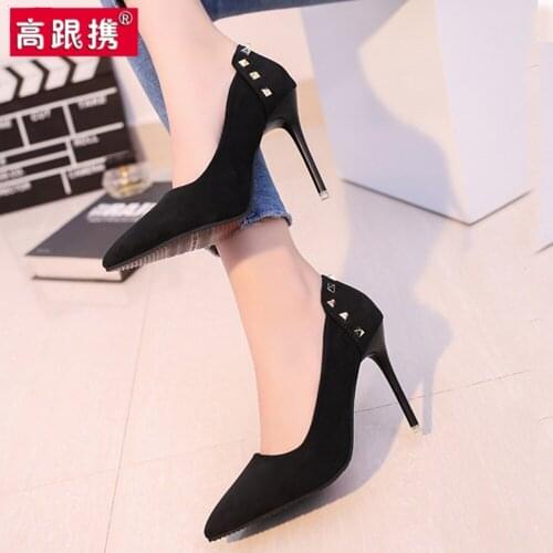 2021 spring pointed toe stiletto shoes female mid-heel shallow mouth sexy suede single shoes fashion bridesmaid wedding shoes