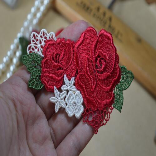 1 pc 10.5*3.5cm red floral patches Wedding Bridal Embroidery Lace patch Sewing Lace Applique -2017030501