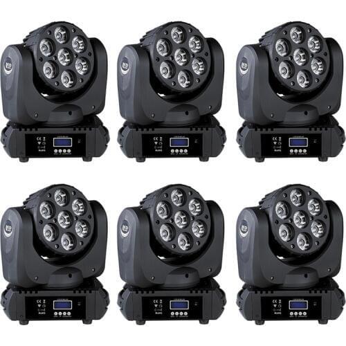 6 Pcs High Quality Led Mini Beam Moving Head Light 7x12W 4in1 RGBW Beam Lamp Professional DJ Disco DMX Stage Lighting
