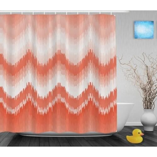 Abstract Zig Zag Tradition Bathroom Shower Curtain Gradient Rose Decor Shower Curtains Waterproof Polyester Fabric With Hooks