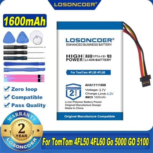 100% Original LOSONCOER 1600mAh AHA11111008 VFAD Battery For TomTom 4FL50 4FL60 Go 5000 GO 5100 Go 6000 GO 6100 PRO TRUCK 525