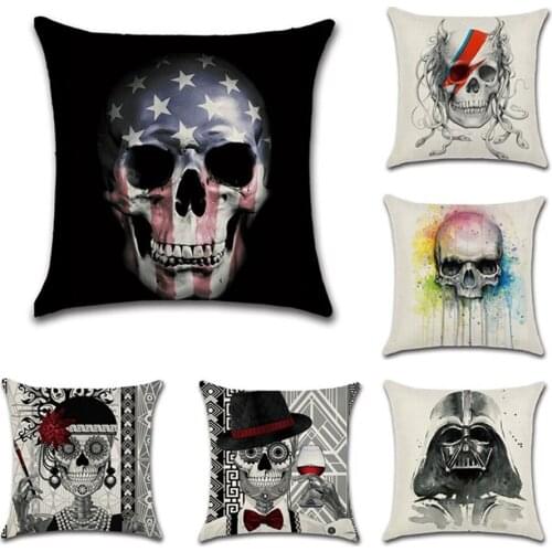 Decorative Halloween Pillow Covers, Cotton Linen Square Skull Throw Pillow Covers Cushion Case for Sofa Bedroom Car Home Decor
