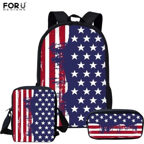 FORUDESIGNS 3Pcs/set Children School Bags for Teenager Girls Printing US flag Primary School Backpacks Students Large Satchel