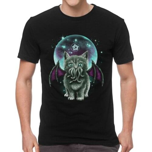 Mens Harajuku Call Of Cthulhu T-Shirt Kaiju Cat Monster Lovecraft Film Tshirt Short Sleeve T Shirt Cotton Tee Tops Clothing
