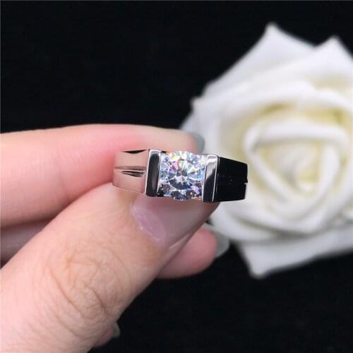 Amazing Pure White Gold 18K Males Moissanite Ring Test Positive Moissanite Males Wedding Ring With Certificate Last Forever