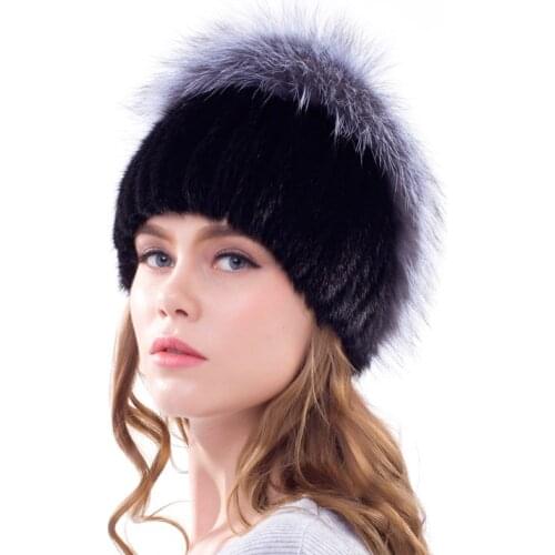 JKP Womens Mink Fur and Fox Natural Fur Hat Silver Fox Fur Cap Russian Fashion Fur Corner New Quality Party Hat DHY18-28