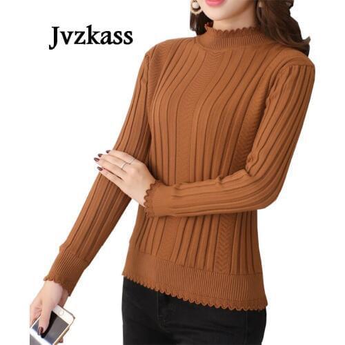 Jvzkass 2019 new Plus cashmere thick female Slim warm clothes bottoming sweater long sleeve short paragraph wild high collar winter Z57