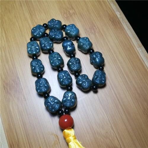 China Hand Carved jadeHetian Jade Blue Jade Buddha Head Bracelet