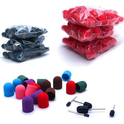 50pcs Nail Sanding Caps With Rubber Milling Cutter Polishing Electric Manicure Exfoliation Clean Burr Nail Grinding Tools