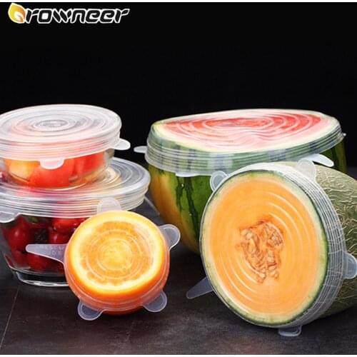 6 Pcs/Set Food Silicone Cover Universal Silicone Fresh-keeping Lids Stretch Strong adsorption leak-proof Cookware Bowl Pot Lids