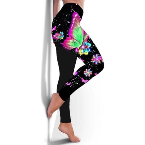 2021 Women Fashion Butterfly Print Pants Plus Size Casual High Waist Sport Pants Spodnie Damskie Leggings Sport Women Fitness