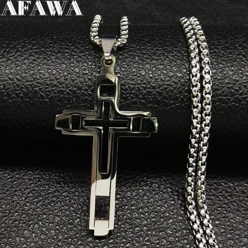Fashion Cross Stainless Steel Statement Necklace for Men Silver Color Necklaces Pendants Jewelry acero inoxidable N18798