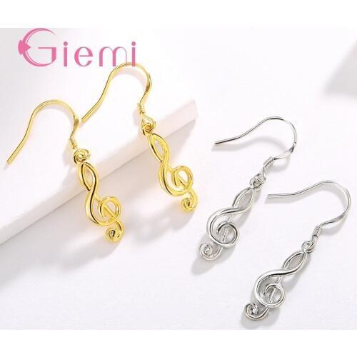 Fashion Geometric Music Dream Symbol Asymmetric Earrings Music Notes Ear Hook 925 Silver Earrings for Women Jewelry