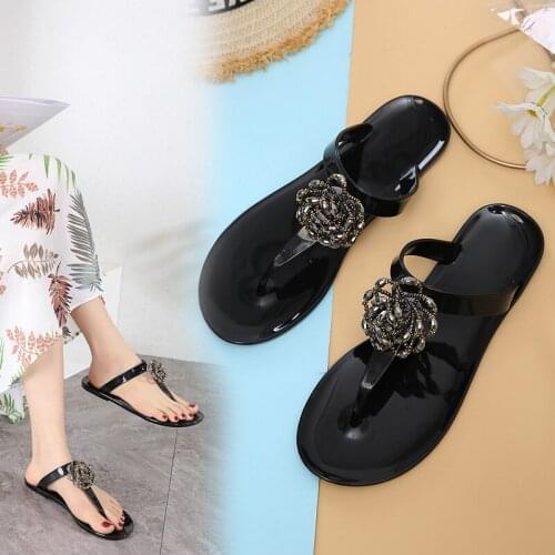 Fashion Women Flip Flop Bohemian Style Beautiful Pearls Sexy Jelly Flat Slippers (Size 36-41)