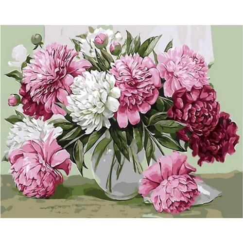 Frameless diy painting by numbers picture by numbers for home decor still life painting 4050cm peony