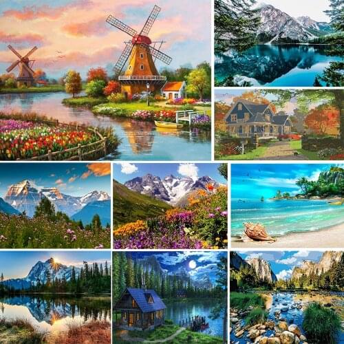 Flower Landscape 11CT Embroidery Cross Stitch Kits Craft Needlework Set Cotton Thread Home Decoration Wholesale For Living Room