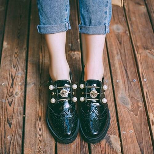 New style comfortable flat sole womens shoes lace up womens small leather shoes British middle sole shoes Shallow mouth shoebf