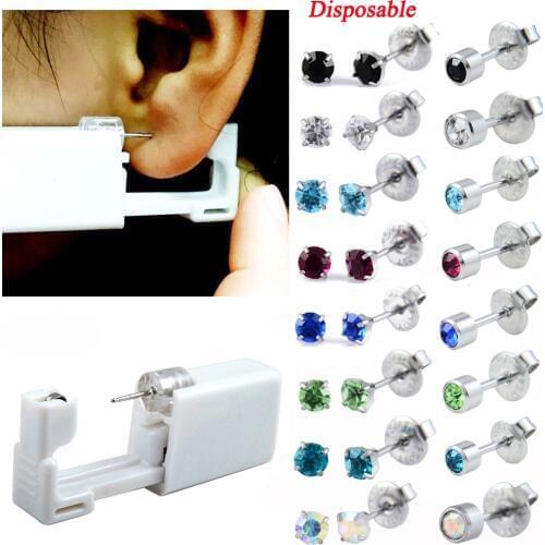 2PC Birthstone Sterilized Disposable Ear Piercing Gun CZ Crystal Ear Studs Safety No Pain Ear Piercing Tool Body Jewelry Gifts