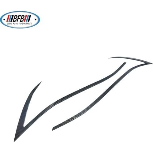 Glossy Black For Tesla Model S 2Pcs 100% Carbon Fiber Front Fog Light Lamp Eyelids Cover Trim Strip