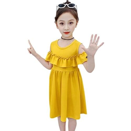 Dress Girl Solid Color Dresses For Girl Ruffles Dress Kids Summer Costume Girl 6 8 10 12 14