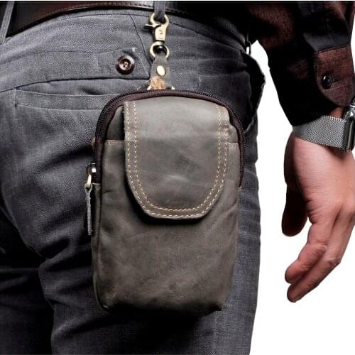 Real Leather men Casual Design Small Waist Bag Pouch Cowhide Fashion Hook Waist Belt Pack Cigarette Case Phone Pouch 013