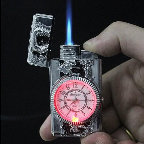 Luxurious Gold Watch Jet Lighter Torch Turbo Gas Lighter Windproof Cigar Cigarette Metal Lighter Led Inflated Gasoline Butane