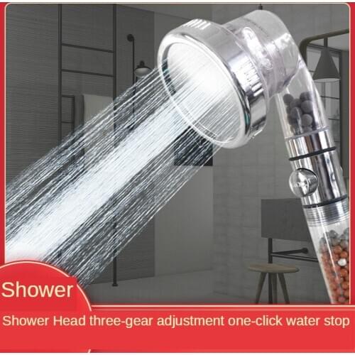 New Bathroom Bath Shower Shower Household Three-speed Negative Ion One-button Water Stop Removable Washable Handheld Nozzle