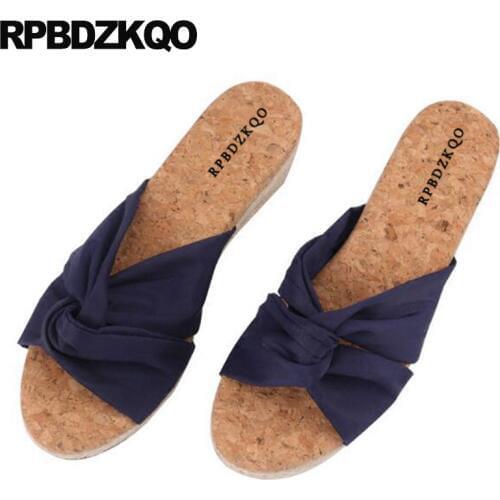 Blue Shoes Summer Wedge Casual 2018 Sandals Slides Slip On Korean Pumps High Heels Cork Women Espadrilles Rope Open Toe Ladies