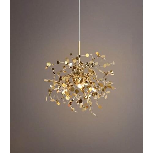 Nordic Modern Creativity Leaf LED Chandelier Personality Design Golden/Chrome Chandeliers Interior Lamp for Living Dining Room